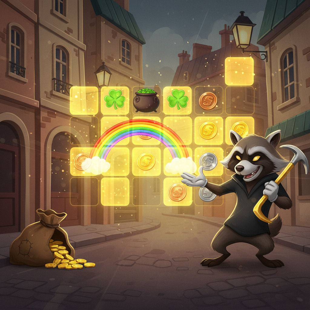 Luck of the Bandit bonusrunda med gyllene rutor som stannar kvar mellan snurren